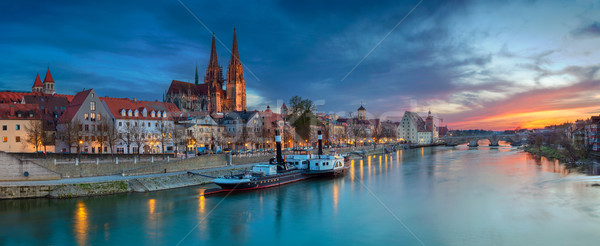 Panoramik Cityscape görüntü Almanya bahar gün batımı Stok fotoğraf © rudi1976