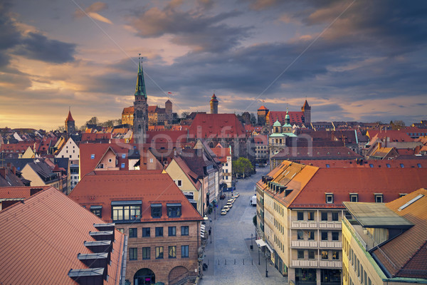 Stock fotó: Kép · történelmi · belváros · Németország · naplemente