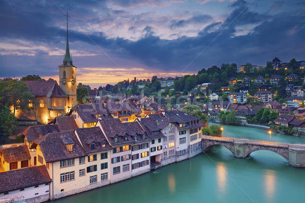 Kép város Svájc drámai naplemente Stock fotó © rudi1976