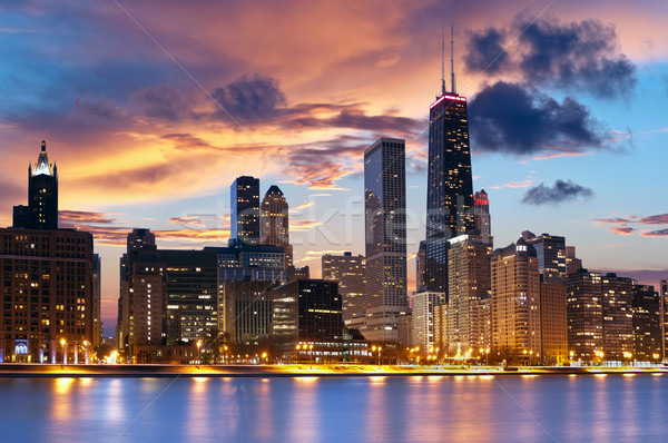 Chicago horizonte imagen centro de la ciudad hermosa puesta de sol Foto stock © rudi1976