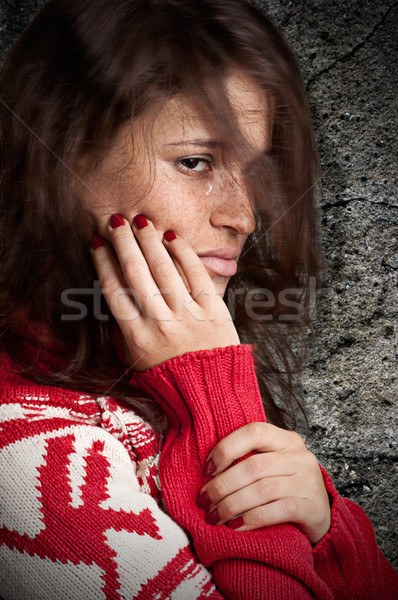 Triste mulher choro cabelo voador escuro Foto stock © ruigsantos