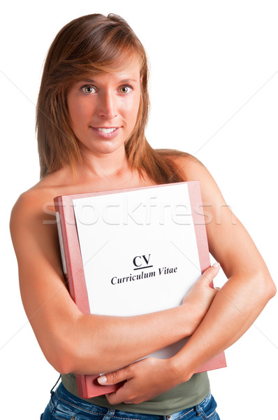 Okula geri genç kadın notepad gülümseme kitap kitaplar Stok fotoğraf © ruigsantos