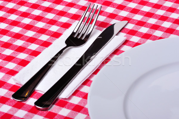 Bereit essen Gabel Messer Platte Tabelle Stock foto © ruigsantos