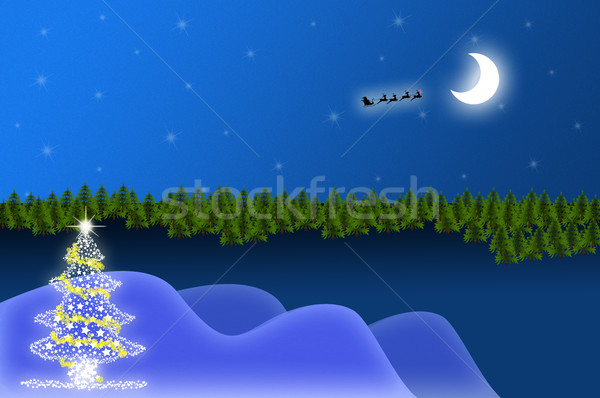 Natal paisagem árvore de natal árvores estrelas lua Foto stock © ruigsantos