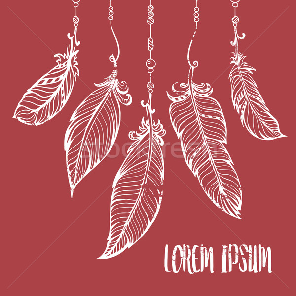 Vector hand drawn poster with feathers. Bohemian style.  Stock photo © rumko