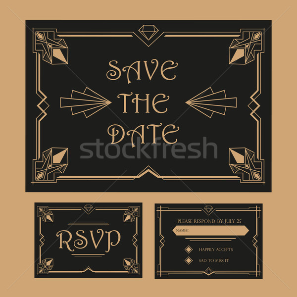  Wedding Save The Date and RSVP Card - Art Deco Vintage Style Stock photo © rumko