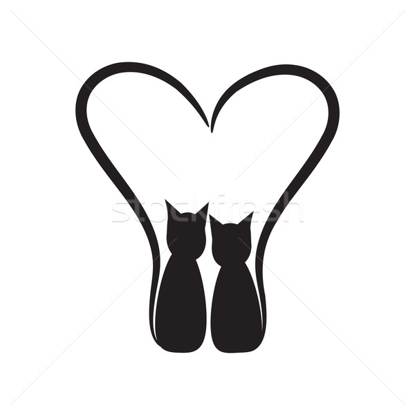 two cats and hearts on a white background Stock photo © rumko