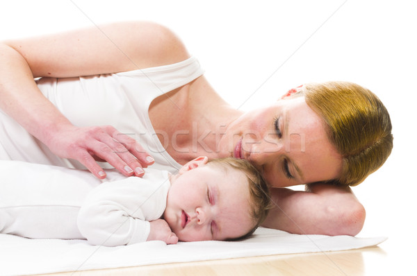 Recém-nascido bebê adormecido mãe menina cara Foto stock © runzelkorn