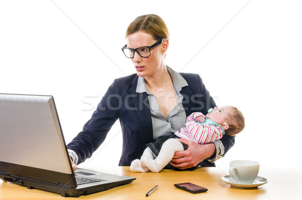 Foto stock: Empresária · bebê · pc · adulto · mulher · de · negócios