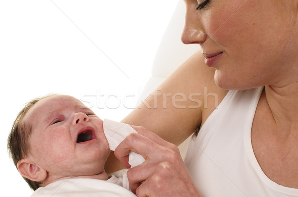 Anya csecsemő papírzsebkendő felnőtt nő fehér Stock fotó © runzelkorn