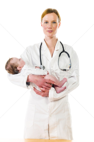 Stock fotó: Női · gyermekorvos · tart · baba · felnőtt · visel