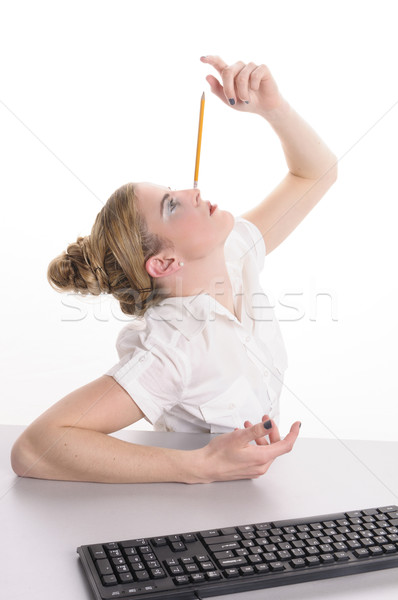 Entediado escritório lápis mulher mulher jovem loiro Foto stock © runzelkorn