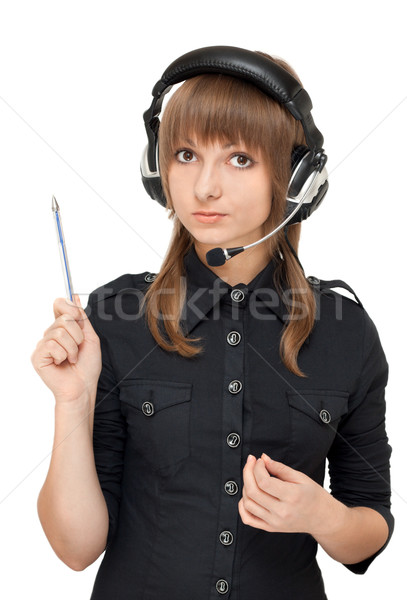 Grl in earphone with mike, pencil in hand Stock photo © RuslanOmega