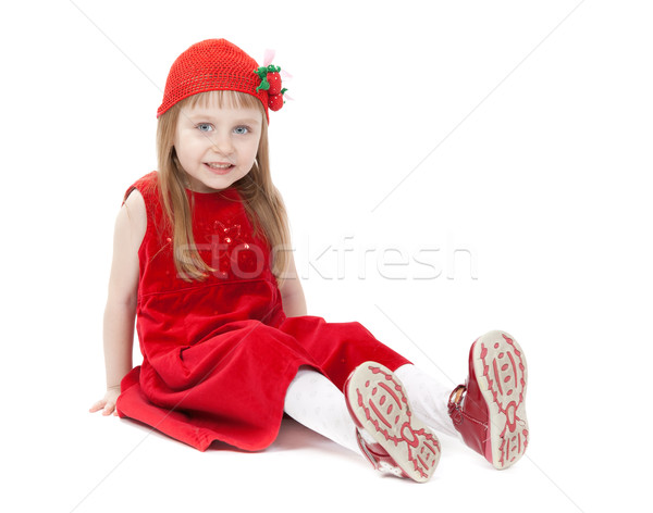 Meisje vier jaren rode jurk vergadering Stockfoto © RuslanOmega