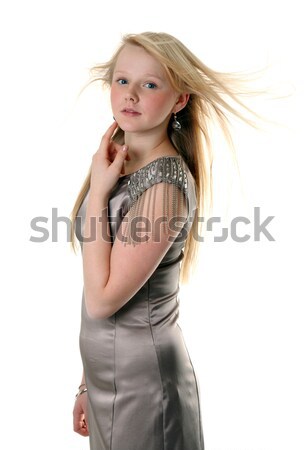 Gyönyörű lány szatén talár fehér lány modell Stock fotó © RuslanOmega
