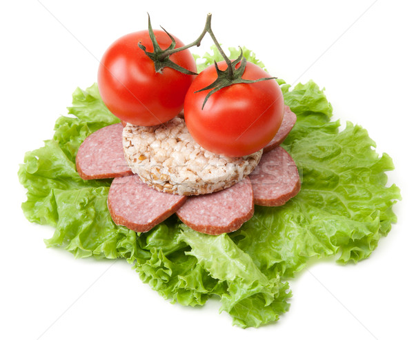 Sandwich with sausage, tomatoes and salad Stock photo © RuslanOmega