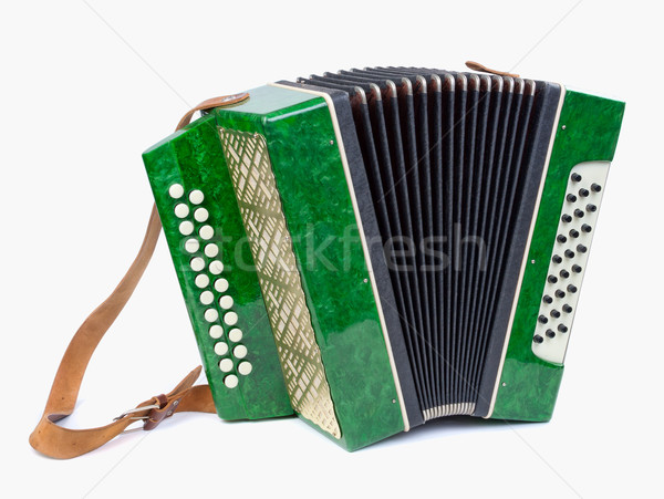 Starych instrument muzyczny akordeon odizolowany biały zielone Zdjęcia stock © RuslanOmega