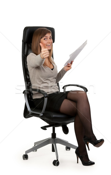 Güzel kız oturma ofis koltuğu belge el beyaz Stok fotoğraf © RuslanOmega