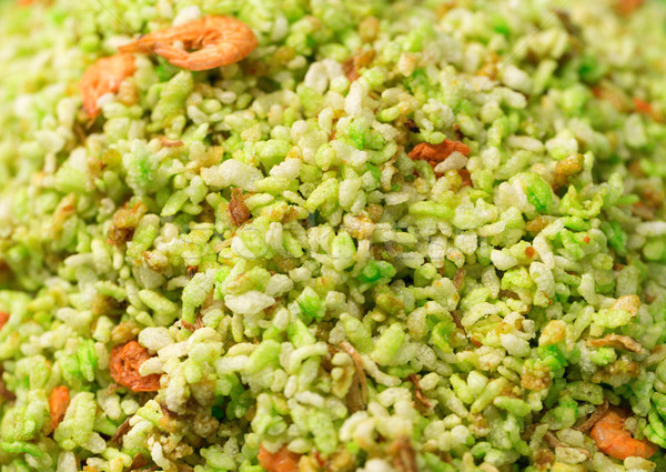 Stock photo: Green rice with shrimp close-up 