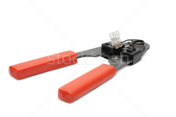 Stock photo: Professional pincers movement for grip RJ45