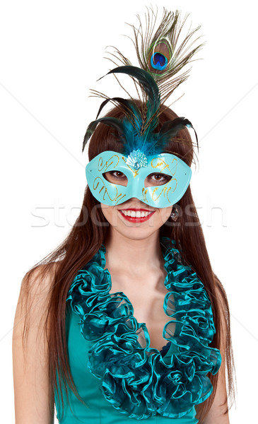 brunette girl in a blue dress and mask Stock photo © RuslanOmega