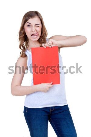 Beautiful girl with a red sheet of paper winks Stock photo © RuslanOmega
