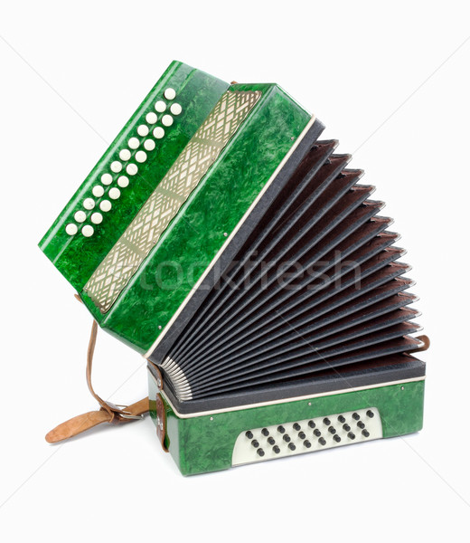 Grünen Akkordeon isoliert weiß alten Musikinstrument Stock foto © RuslanOmega
