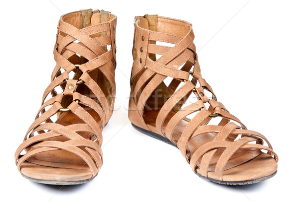 Foto stock: Marrón · sandalias · mujeres · zapatos · aislado · blanco