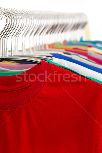 Stock foto: Tshirt · Rack · farbenreich · Flohmarkt · Kleidung