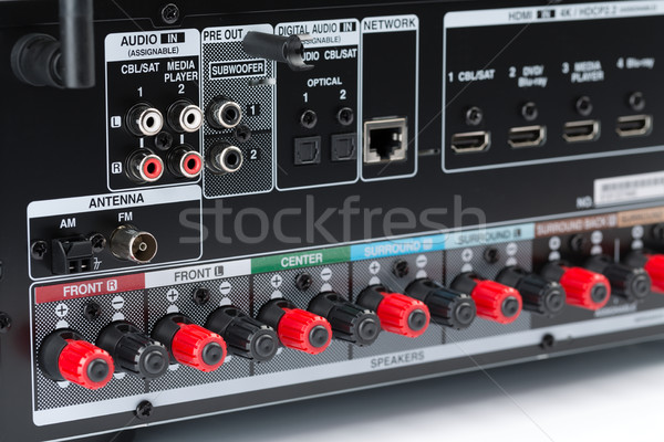 Stock photo: Closeup of the back of an AV receiver