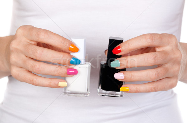 Hand flessen twee nagellak Stockfoto © RuslanOmega