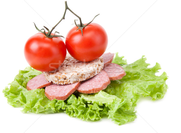 Sandwich with sausage, tomatoes and salad Stock photo © RuslanOmega