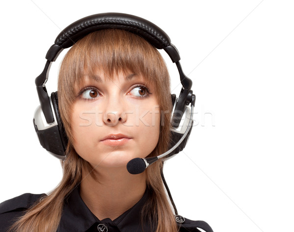 Portrait of the girl in earphone with mike Stock photo © RuslanOmega
