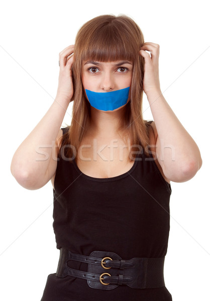Gyönyörű lány száj kék szalag lány modell Stock fotó © RuslanOmega
