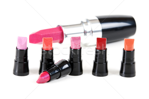 Női vörös rúzs fehér szépség rózsaszín smink Stock fotó © RuslanOmega