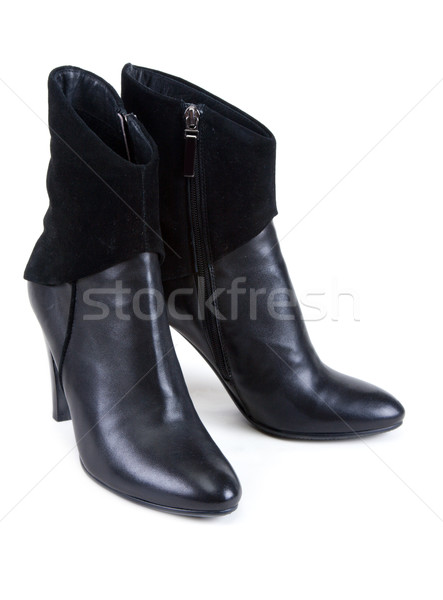 Black feminine leather boots with suede insertion Stock photo © RuslanOmega