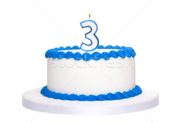 Gâteau d'anniversaire décoré bleu nombre trois bougie [[stock_photo]] © RuthBlack