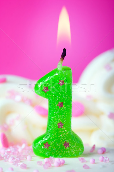 Première anniversaire bougie vert rose alimentaire [[stock_photo]] © RuthBlack