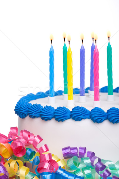 Doğum günü pastası yalıtılmış beyaz gıda kek mavi Stok fotoğraf © RuthBlack