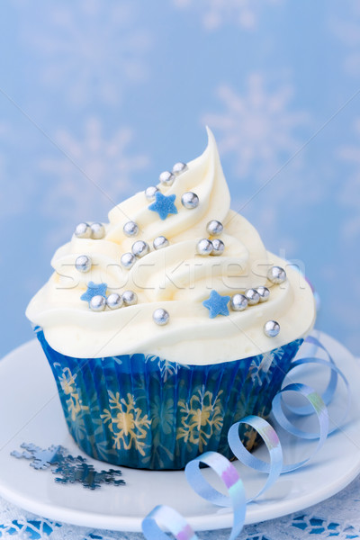 Minitorta tél kék fehér karácsony desszert Stock fotó © RuthBlack