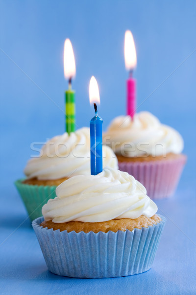 Três aniversário decorado colorido velas Foto stock © RuthBlack