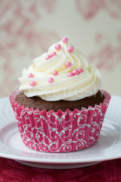 Stock foto: Cupcake · Schokolade · dekoriert · rosa · Kuchen · süß