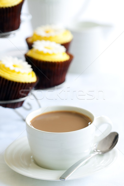 Podwieczorek kawy serwowane kwiaty ślub ciasto Zdjęcia stock © RuthBlack
