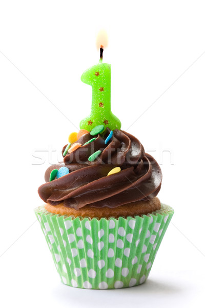 Erste Geburtstag Cupcake dekoriert Schokolade grünen Stock foto © RuthBlack