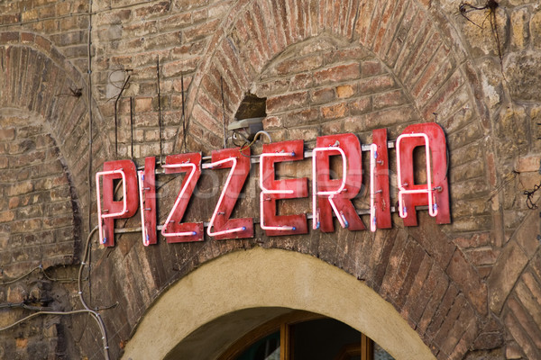 Neon pizzéria felirat rózsaszín kívül olasz étterem Stock fotó © RuthBlack