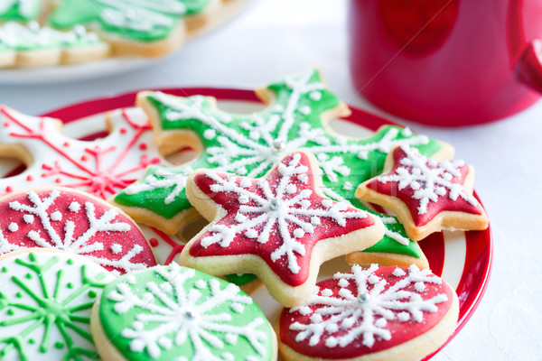 Weihnachten Cookies farbenreich Platte Party grünen Stock foto © RuthBlack