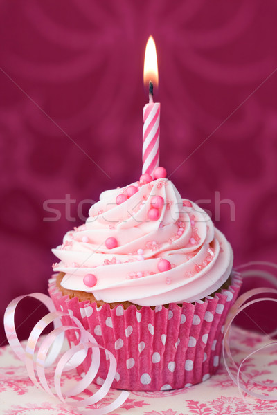 Stock fotó: Rózsaszín · születésnap · minitorta · díszített · gyertya · buli