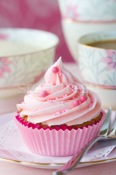 Rosa Cupcake Nachmittagstee Kaffee serviert Platte Stock foto © RuthBlack