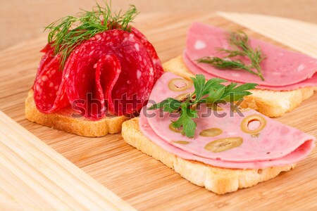 Sandwiches salami spek voedsel achtergrond Stockfoto © ruzanna