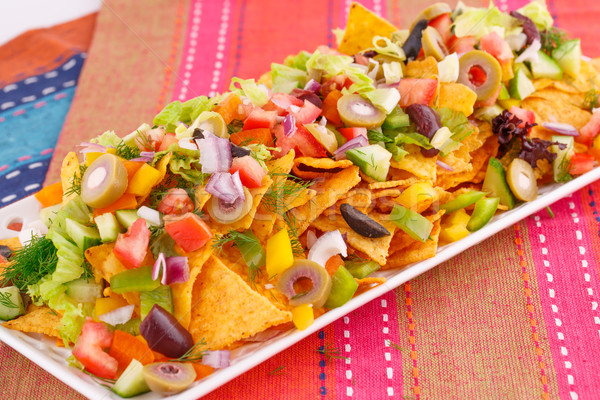 Nachos warzyw tablicy kolorowy ręczniki pomarańczowy Zdjęcia stock © ruzanna